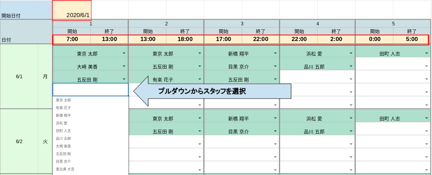 スタッフの選択